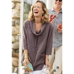 Soft Surroundings | Brown Beige Gypsy Gauze Pullover Knit Poncho Tunic Large